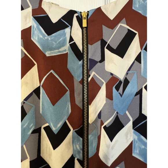 Diane Von Furstenburg Dress 6 Stretch Silk Blue Maroon Pockets Sleeveless Summer - Picture 3 of 11